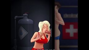 Hot blonde petite teen lifeguard gets her mouth full of cum I Summertime Saga