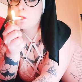 Nun gets horny smoking a cigar