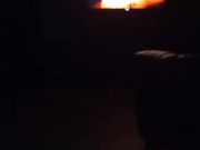 Sexy guy jacking off in front of a bunch of men in open adult theater while watching tranny porn