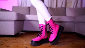 YOU under my heavy pink vinyl combat boots! [4K]