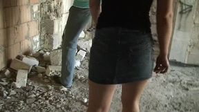 Horny babe rides a huge cock to a mouth cumshot outdoors