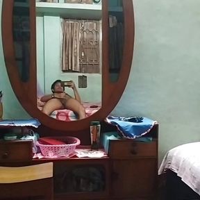 I masturbated first time in front of camera in my mamma&#039;s room moan a lot with huge cum