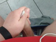Chub has cheeky wank in friends bathroom