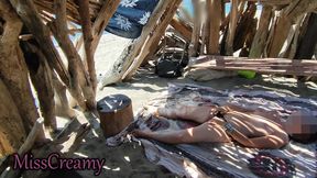Public Masturbation on the Beach - She Gets Caught and Fucked