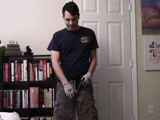 Role Play - Pissing and Cumming on Ross, Sexy and Perspired after Work