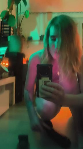 Young transgender girl dildos herself