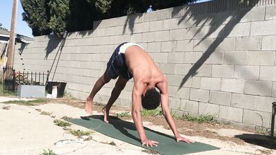 Shirtless Doing Yoga Outside in Public