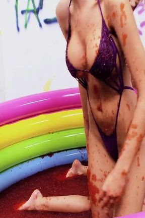 Pool Pussies Scene 3 Two Slim Blonde Lesbians in Bikinis Cum in the Jelly Pool