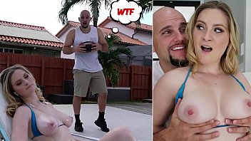 Busty babe shows off huge tits over the fence