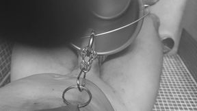 Nipple stretching torture with pissing