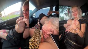 deep throat delight: blonde bombshell with big boobs gives road trip companion a mind-blowing treat