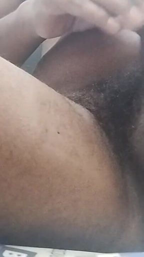 Full Erection of My Uncut Black Hairy Thick Cock and Masturbating Fastly