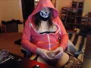 Hot Pink Skeleton Femboy Cums Hands Free With Cockcage and Fleshlight