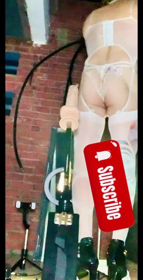 Femaboy White Stocking Outside Fucking Machine