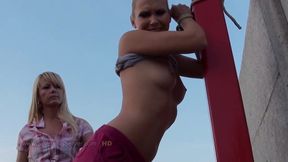 Michelle in outdoor bare back flogging