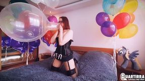 Q684 Derpy blows 3 helium filled Sempertex 18'' balloons to pop - 1080p