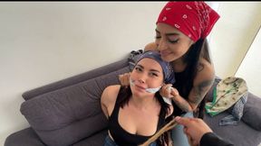 Mara Wheedels Simona for some Bandana Gag Fun (Headkerchiefs, Cleavegag, Stuffing, OTM)