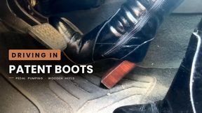 Glossy Patent Boots on the Pedals | Wooden Heels, Full Drive