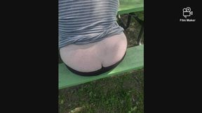 On a park bench buttcrack