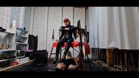 Goddess Andreea and Faith - boots licking and worshipping in attic