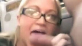 Sexy blonde whore gives head while we are on a trip