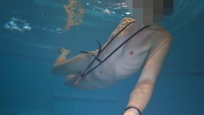 Nude swim and jizz with metal cockring and ass-plug