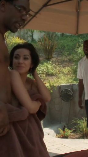Thrilling moment from &quot;Olive skin honey rubs her pussy while riding black dick&quot;