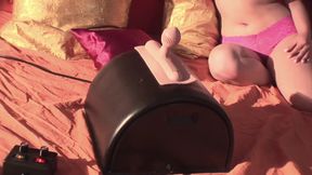 Busty asian slut facialized while riding sybian