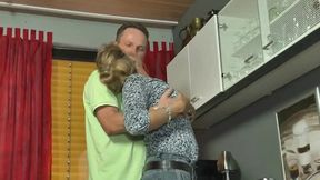 German mature couple pissing and fucking in their kitchen