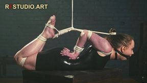Arina in a Latex Dress - Huge Ball Gag, Tight Ropes, and an Arched Predicament Hogtie (UHD 4K MP4)