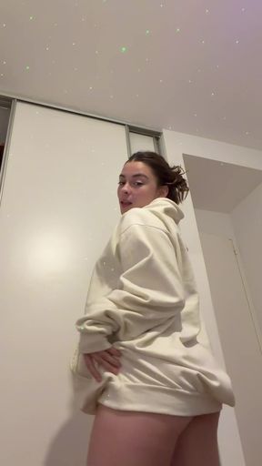 Sexy blonde in white hoodie