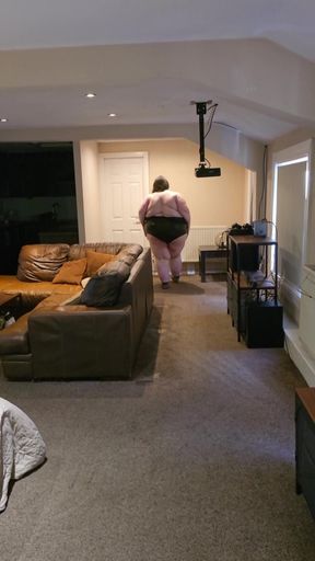 Sexy SSBBW Ass and Belly Walking in Leather Suit Part 2