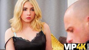Debt. Bimbo blonde dragged into an affair with perverted collector