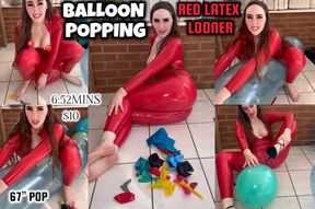 Balloon Popping: Red Latex Catsuit Looner