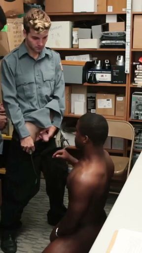 Handsome ebony thief barebacked by two policemen   Clip 1