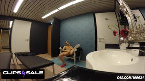 Hot &amp; Sweaty Girl in Gym Clothes: Public Bathroom Masturbating for Voyeurs