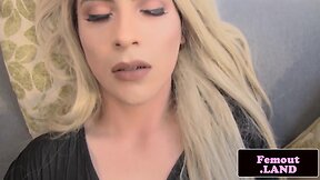 Solo amateur trap sensually jerking her cock