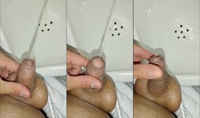 Caught mid stream Desperate pissing in a filthy public bathroom