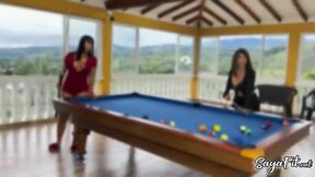 Watch Brian Evansx and Sayafit & Anissa Miller1 in cowgirl POV with pool balls, cue, and a big ass.
