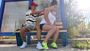 Cheating StepMom. StepSon Fucked StepMom in Mouth at a Bus Stop