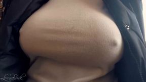 Boobwalk: White Shirt and Coat in Fall - Short Bonus