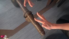 Horny Blonde Girl Fucks Black Dildo at the Mirror!