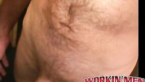 Rough older guy strips naked & tugs on his big hard meat