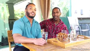 Two handsome black dudes drill deep in arse and mouth of a white guy