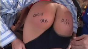 Lusty whore in latex panties puts two cocks in mouth before getting bread buttered on both sides