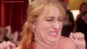 Obedient public BDSM slut punished with stones weight