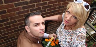 British MILF Amy sucks her lover's hard cock and gets her pierced pussy slammed