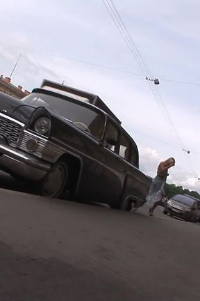 A Blonde Hottie Flashes and Pisses on the Street Before Going DP Threesome with Two Horny Hunks