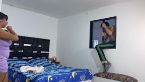 I Take Advantage of the Fact That My Neighbor's Cuckold Comes Out to Watch His Beautiful Wife While She Gets Dressed and Fuck He