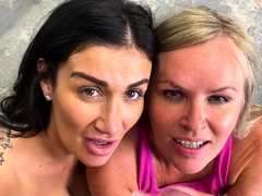 POV blowjob footjob handjob with Karla Kush eating cum